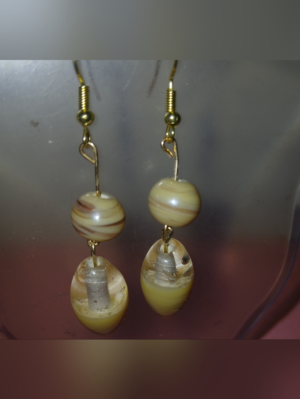 Hand crafted Cream and Gold Bead Drop Earrings